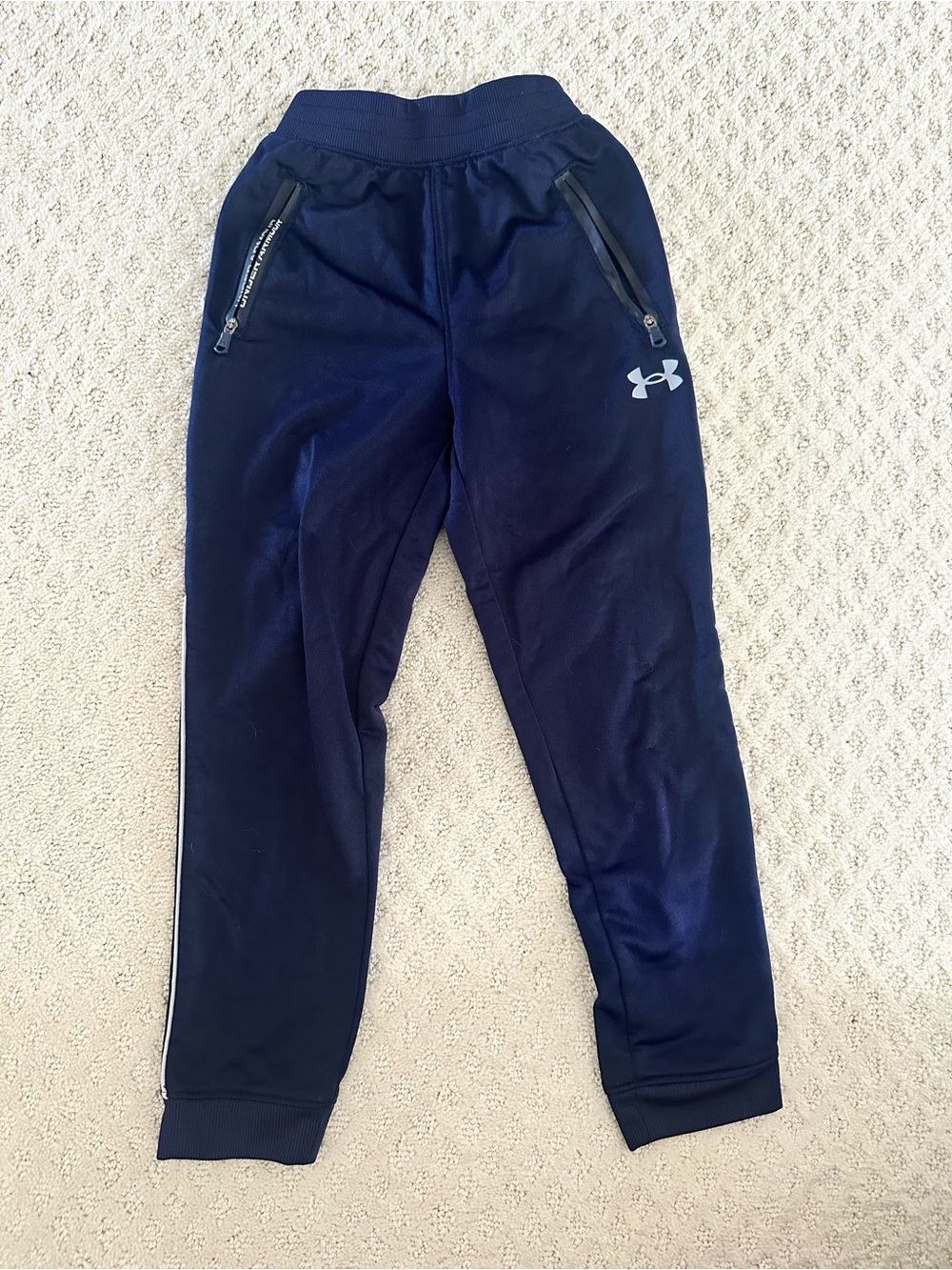 Under Armour Boys Navy Jogger Pants Size 7 Zip Pocket Athletic Pants